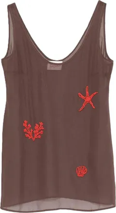 MC2 Saint Barth Scoop Neck Sleeveless Top with Beaded Marine Appliqu&eacute;s