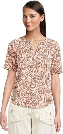 Mod-o-doc Half Sleeve Split Neck T-Shirts Womens Clothing Rosebud : MD (US 8-10), Cotton