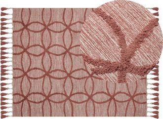 Beliani Alfombra De Algod&oacute;n Rojo Claro 140 X 200 Cm Hecho A Mano Geom&eacute;trico Kirsehir