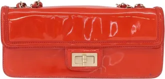 Chanel Mademoiselle Lock Flap Quilted Lambskin Orange Patent_Leather Handbag (Pre-Owned)
