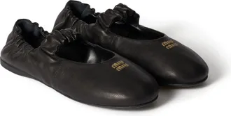Miu Miu Ruches Nappa Leather Ballerinas, Woman, Black, Size 35,5