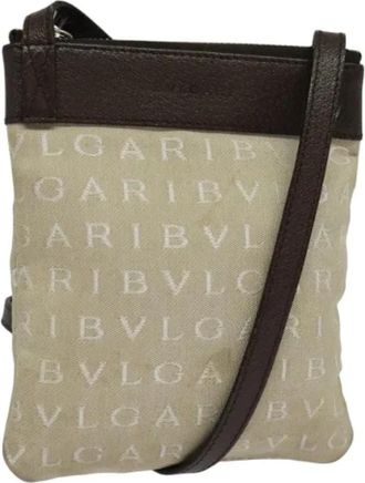Bulgari Pre-owned Canvas shoulder-bags - Dames - Vintage Schoudertas - Beige - ONE Size - Leer - Vintage