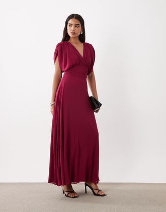 Tfnc Vestito lungo da damigella in chiffon a pieghe color lampone-Rosa