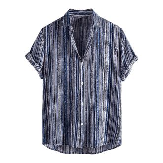 Generic Hawaii Shirt Mens Short Sleeve Front Pocket Shirt Summer Men Shirt Stand-Up Collar Pattern Holiday Beach Shirt Regular Fit Floral Pattern Hawaiian Shi