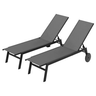 Costway Costway 2PCS Patio Sun Lounger Chairs w/ Wheels Outdoor Recliner Chairs in Grey