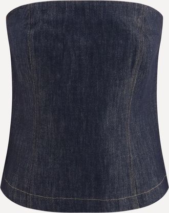 Brunello Cucinelli Top bandeau in twill effetto denim Woman L