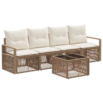 vidaXL Conjunto De Sof&aacute;s De Jard&iacute;n 5 Pcs Beige Rat&aacute;n Sint&eacute;tico Vidaxl