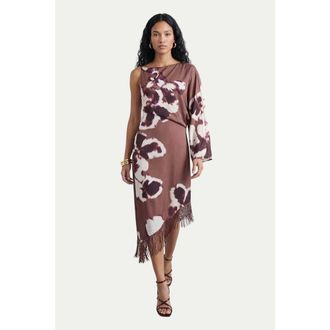 Warehouse Petite One Shoulder Satin Midi Dress in Floral at Nordstrom, Size 12P