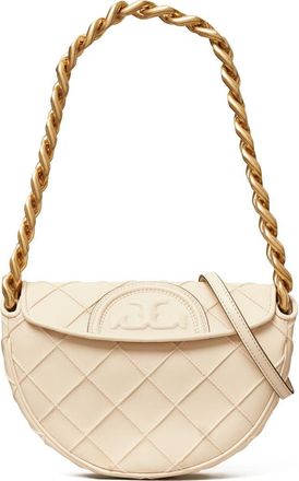 Tory Burch Mini Fleming Soft Crescent Shoulder Bag in New Cream at Nordstrom