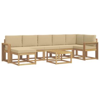 vidaXL Conjunto De Sof&aacute;s De Exterior Con Coj&iacute;n 8 Pcs Y Beige Poli&eacute;ster Vidaxl