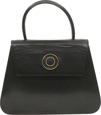 Celine Circle Logo Handbag Leather Black Leather Bag (Pre-Owned)