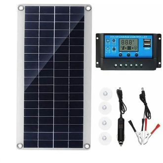 OEM Panel Solar Flexible De 30 W Y 12 V - Kit De Cargador Con Controlador De 20 A - Doble Salida Usb Para Coche Y Barco - Dimensiones: 435 X 200 X 2,5 Mm