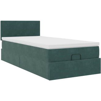 vidaXL Estructura De Cama Otomana Con Colch&oacute;n Terciopelo Verde Oscuro Vidaxl