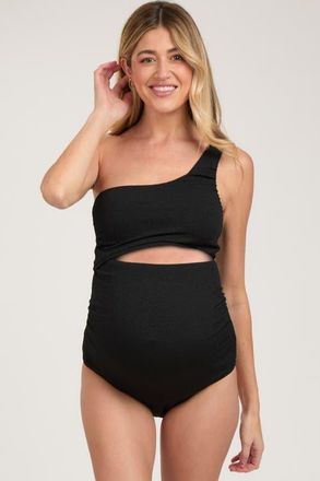 Pinkblush Asymmetrical One Shoulder Side Cutout One-Piece Maternity Swimsuit in Black at Nordstrom, Size X-Large