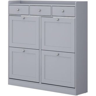Vicco Scarpiera da ingresso Vitto, Grigio, 100 x 99.5 cm con 3 cassetti e 4 scomparti pieghevoli, Vicco