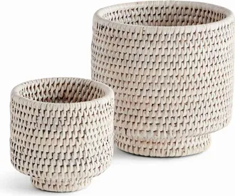 Napa Home & Garden BURMA RATTAN CACHEPOTS SMALL Set of 2 in White at Nordstrom