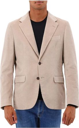 Fay Geribbelde Beige Colbert met Twee Knopen - Heren - Blazers - Beige - 3XL - Katoen - Jassen