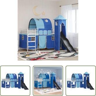 vidaXL vidaXL Letto con scivolo - Struttura del letto loft per bambini Bianco e Blu 80 x 200 cm