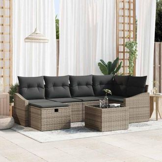 vidaXL Vidaxl - Conjunto De Sof&aacute; De Jard&iacute;n 7 Pcs Gris 55 X 62 X 69 Cm Polirat&aacute;n