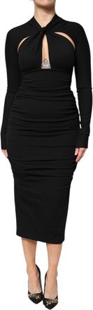 Dolce & Gabbana Womens Black Long Sleeves Sheath Midi Dress Viscose Nylon Elastane