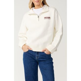 Rip Curl Surf Puff Logo Quarter Zip Sweatshirt in Bone at Nordstrom, Size Xx-Large