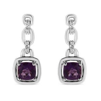 House of Brilliance Silver Cushion Purple Amethyst and Diamond Accent Drop and Dangle Earrings in White at Nordstrom