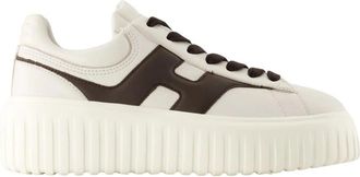 Hogan Witte Leren Gestreepte Sneakers - Dames - Sneakers - Wit - 39 1/2 EU - Leer - Schoenen