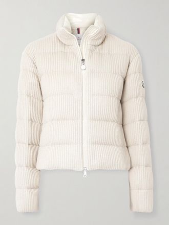 Moncler Piumino Trapuntato In Cotone Metallizzato A Coste Thoiry - Bianco
