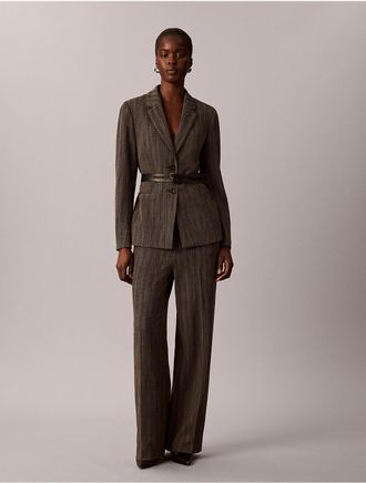 Calvin Klein Womens Herringbone Pull-On Wide Leg Pants - Black - XL