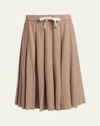 Moncler Check Pleated Wool Midi Skirt