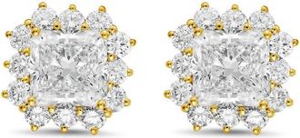 Diana M. Jewels 14kt yellow gold 7cts lab grown Radiant Cut Diamond Halo Earrings