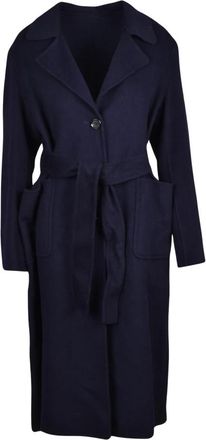 Add Lange Jas - Dames - Jas met riem - Blauw - M - Wol - Jassen