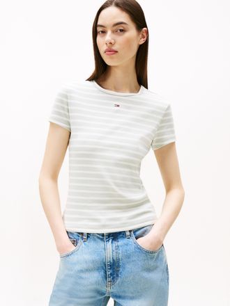 Tommy Jeans TJW SLIM ESSENTIAL RIB SS EXT Baumwollmischung, slim fit, figurbetont, in gerippter Struktur