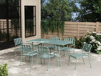 Vente-Unique Metal Garden Dining Set: Table L.160 Cm & 6 Chairs - Almond Green
