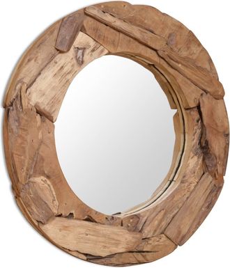 vidaXL Espejo Decorativo De Teca 80 Cm Redondo Vidaxl