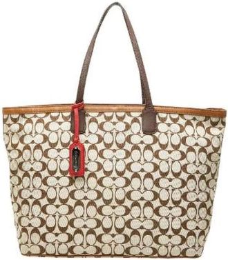 Coach Pre-owned Tote Bags, female, Beige, Size: ONE SIZE Pre-owned Signature Canvas Leather Tote Bag