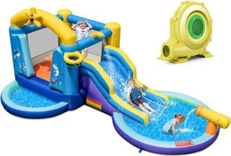 Costway Costway - Castillo Hinchable Acuatico Con Tobog&aacute;n, Castillo Hinchable Grande Con Soplador,490 X 290 X 220cm, 2 Piscinas, 50 Pelotas, Castillo Hinchabl