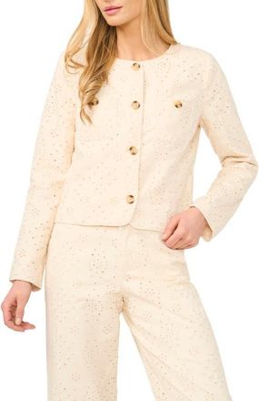 CeCe by Cynthia Steffe Eyelet Crop Jacket in Warm Vanilla at Nordstrom, Size 8