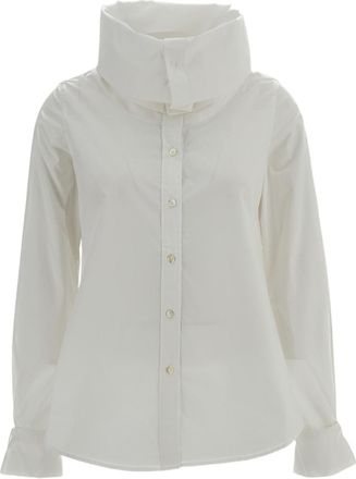 7 For All Mankind White High-Neck Cotton Poplin Shirt