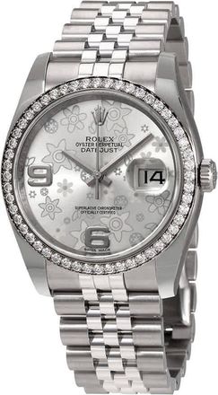 Rolex Oyster Perpetual Datejust 36 Silver Floral Dial Stainless Steel Jubilee Bracelet Automatic Ladies Watch 116244SFAJ