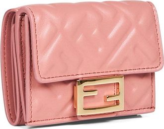 Fendi Womens Pink Micro Trifold Baguette Wallet Lambskin & Purses