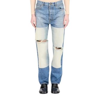 Maison Margiela Straight Jeans, male, Blue, Size: W30 Patched Panel Straight Jeans