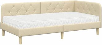 vidaXL Corner Bed Frame with Mattress Cream 100 x 200 cm Fabric vidaXL