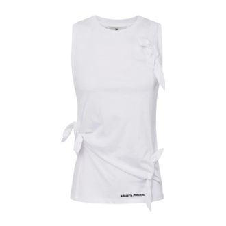 Elisabetta Franchi Sleeveless Tops, female, White, Size: XS Polyester tank tops, 100% Cotton