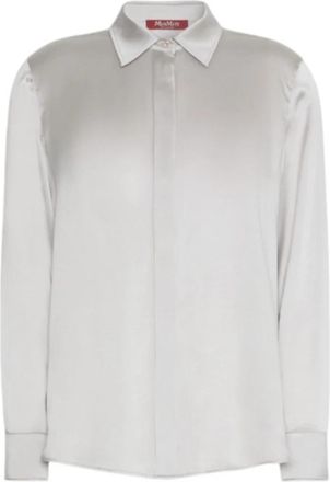 Max Mara Satijnen Blouse met Juwelen Knopen - Dames - Overhemden - Grijs - M - Satijn - Overhemden
