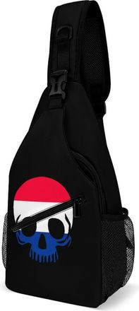 Generic Netherlands Skull Flag Mens Print Crossbody Large Sling Backpack Casual Chest Bag Gift for Traveling Hiking Workout