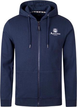 Aquascutum Mens Active Small Logo Full Zip Hoodie (Navy) Cotton - Size Small