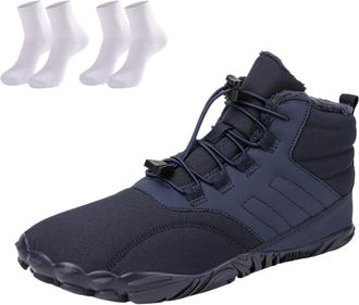 Generic Waterproof Snow Boots for Women | Non-Slip Fur Lined Mid Calf Sneakers | Lightweight Ankle Booties for Cold Weather Hiking(Dark Blue,12.5 Women/11.5 M