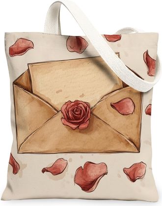 Generic Vintage Floral Canvas Tote Bags, Rose Petal Design Reusable Grocery Bags, Lightweight Washable Shoulder Strap Canvas for Travel, Beach, Picnic 13x15 I
