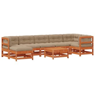 vidaXL Conjunto De Sof&aacute;s De Jard&iacute;n 8 Pcs Marr&oacute;n Cera Y Taupe Vidaxl